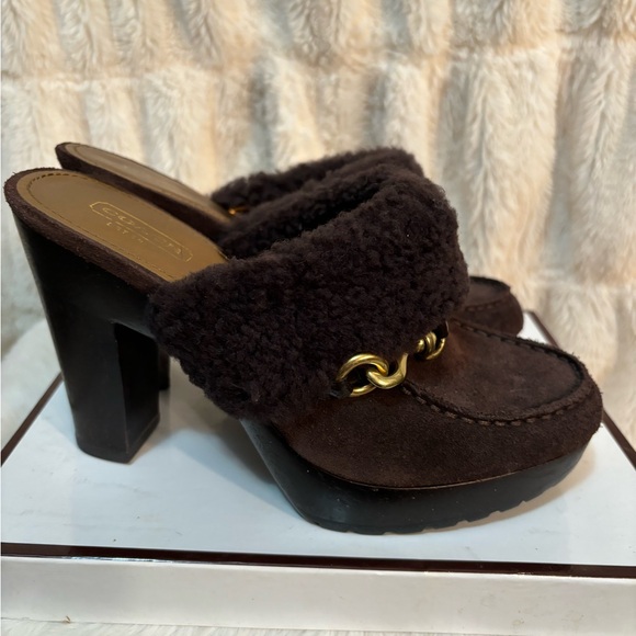 Coach dark brown Idyle clogs with fleece trim size 6.5 - Picture 5 of 7